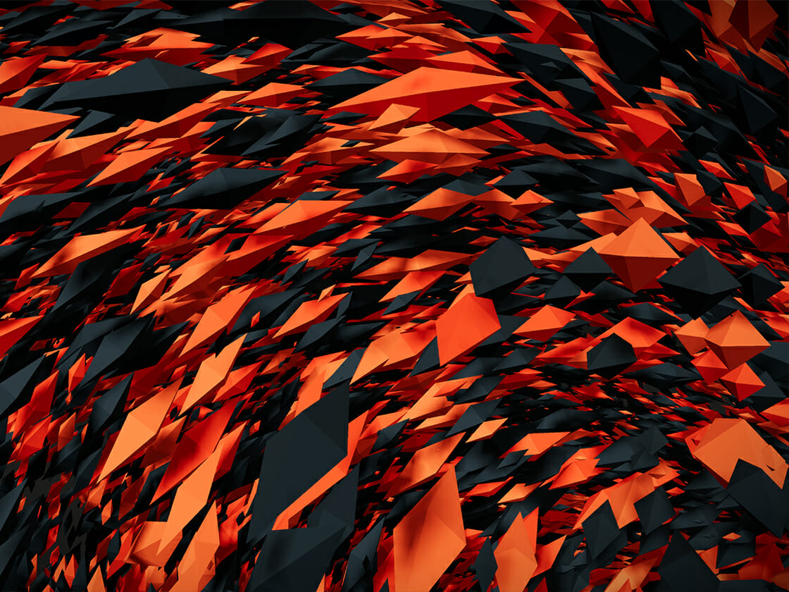 Abstract digital art of a chaotic array of red and black shards, embodying the prototype of an inner bird taking flight.