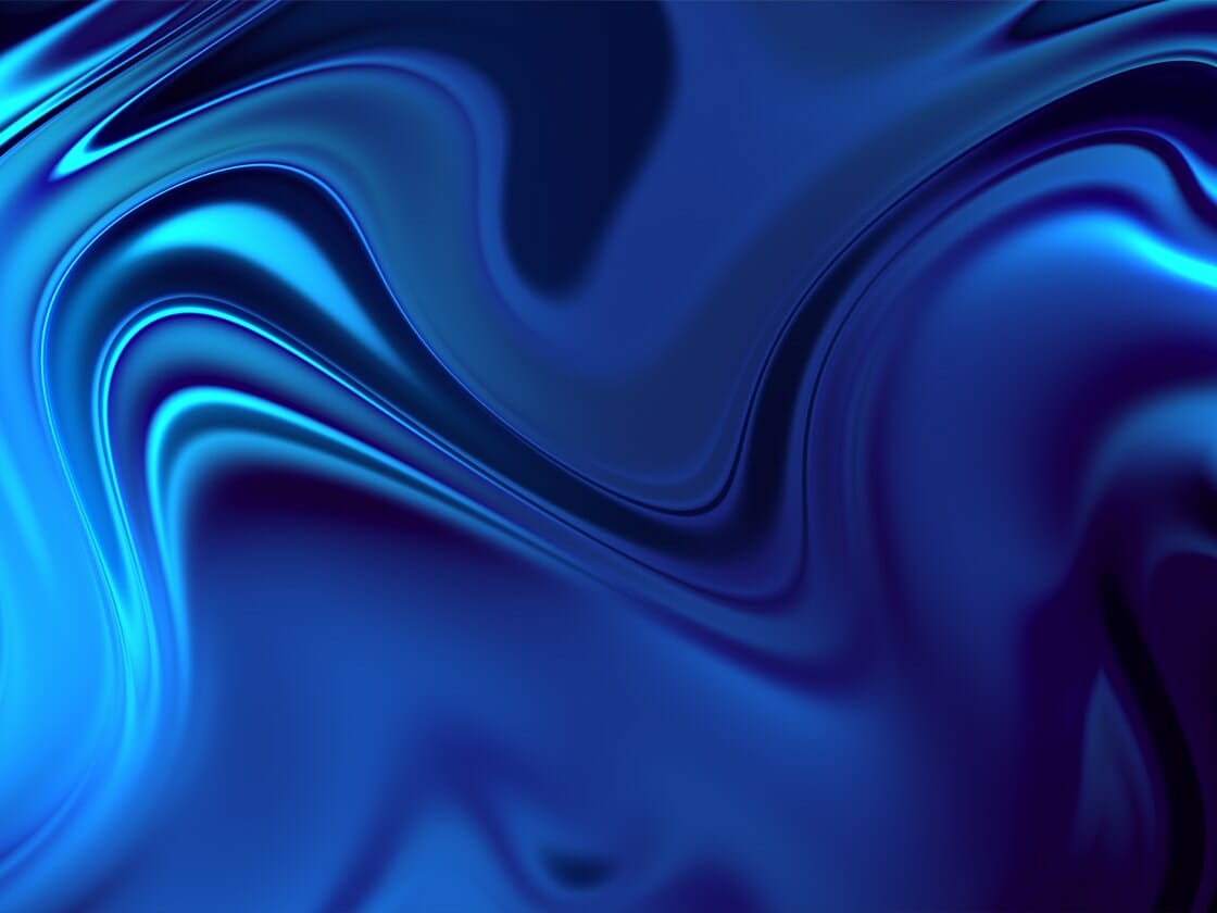 Abstract Liquid Metal prototype showing a glossy electric-blue wave or folded surface against a dark background.