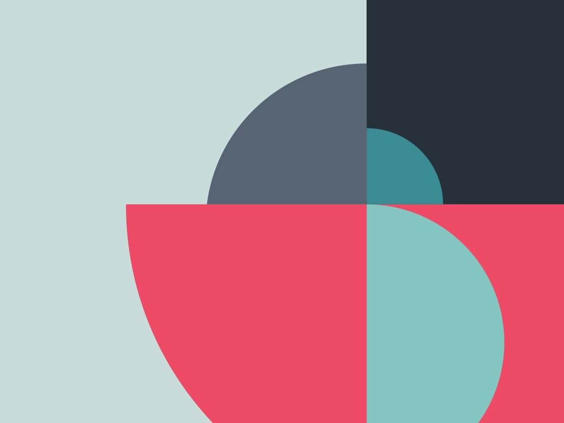 Moving Shapes prototype showing overlapping geometric forms in muted blue, pink and grey on a pale background.