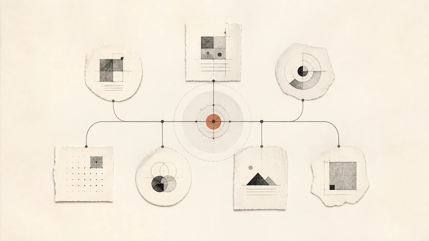 Seven distinct conceptual modules connected by one shared delivery spine.