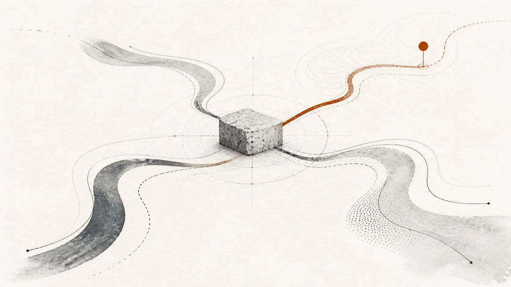 Conceptual routes arranged around a shared engagement centre.