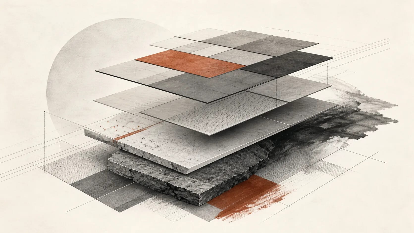Conceptual product, platform and data layers extending one system.