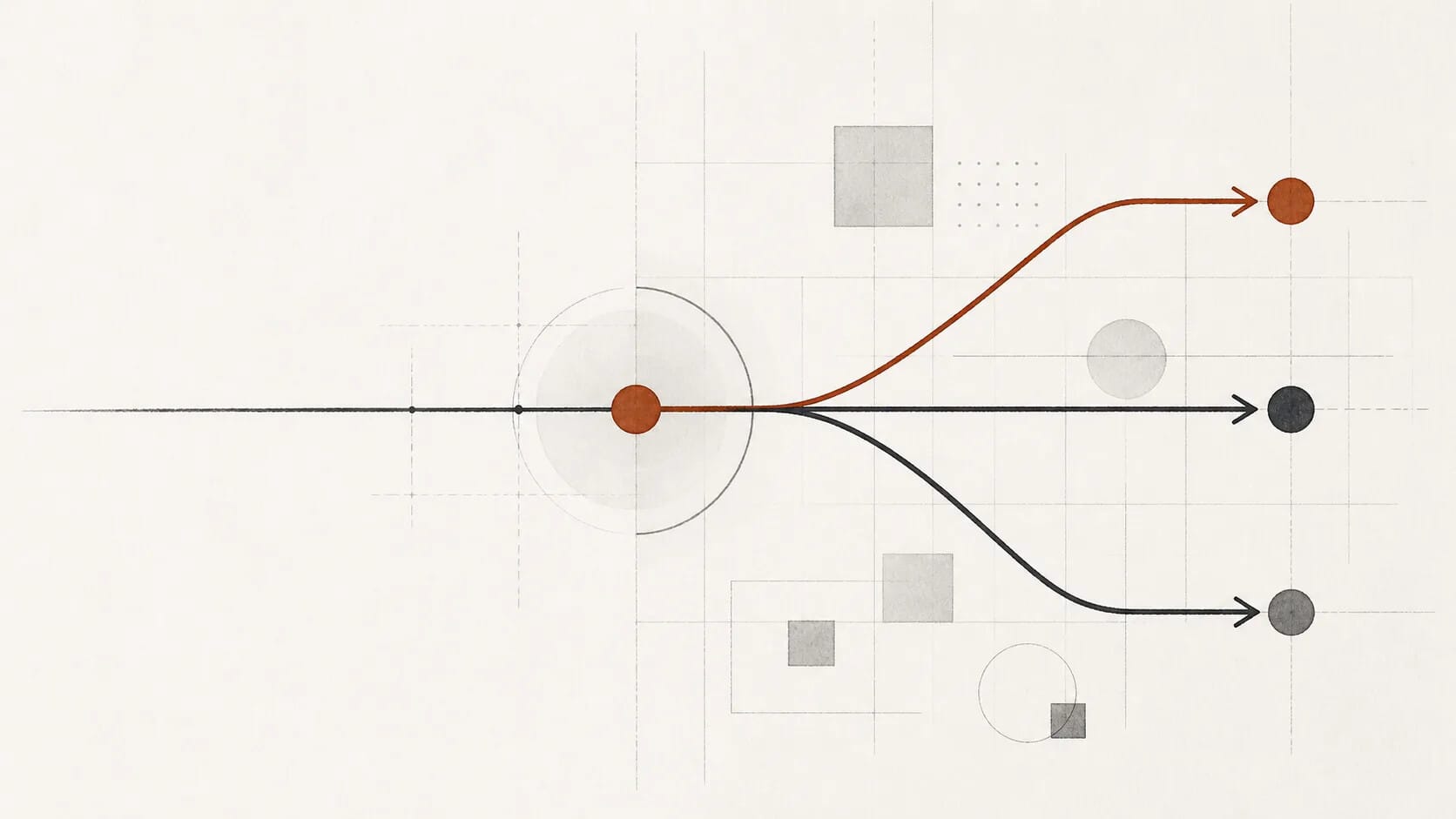 Conceptual forked route with one marked decision before production begins.