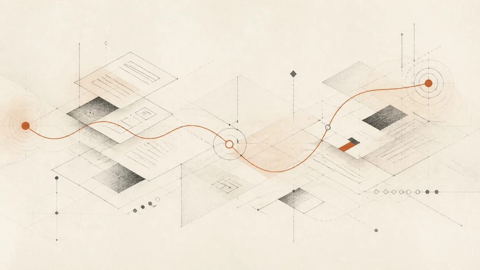 Conceptual planes and pathways forming a navigable digital experience.