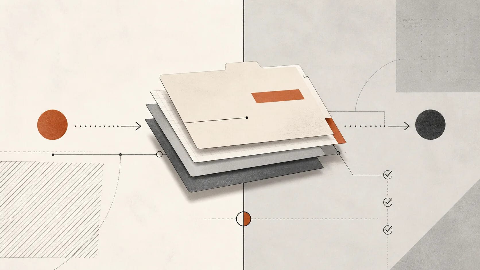 Conceptual annotated hand-off materials crossing a clear responsibility line.