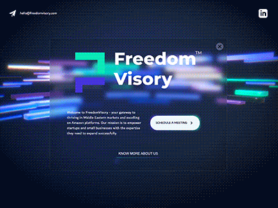 A graphic design for 'Freedomvisory' featuring a blurred motion background with prominent branding elements, highlighting the 'coming soon' announcement for their website.