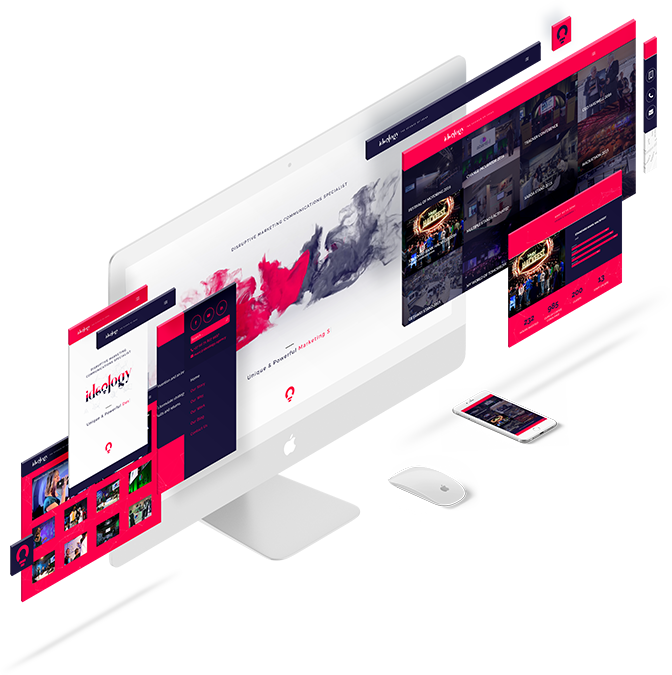 Ideology Website Mockup displayed as a responsive website mockup across angled screens, showing branded imagery, navigation and page content.