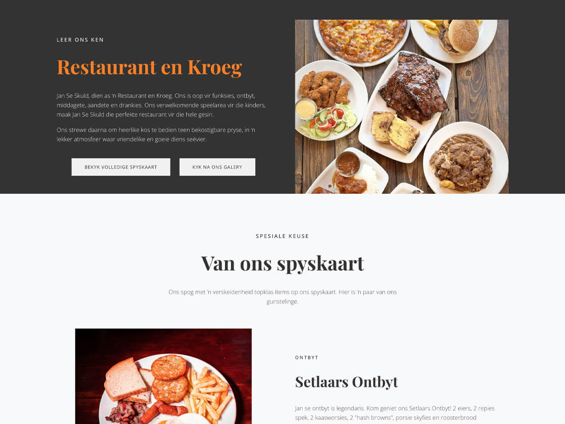 Website homepage for "jan se skuld" tavern and restaurant featuring a vintage style logo with a caricature of a man holding a beer mug, against a backdrop of old ship sketches.
