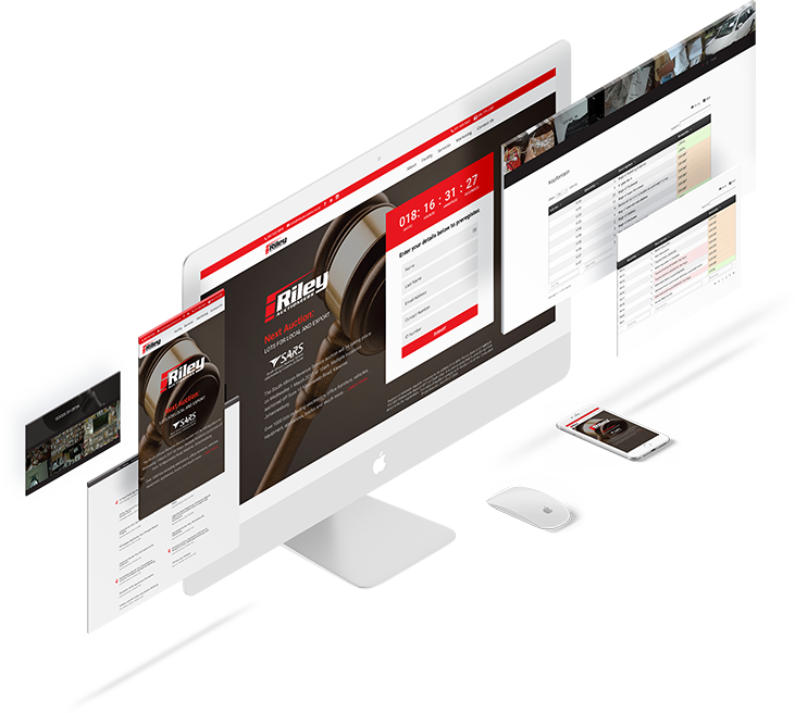 Riley Actions Website Mockup displayed as a responsive website mockup across angled screens, showing branded imagery, navigation and page content.