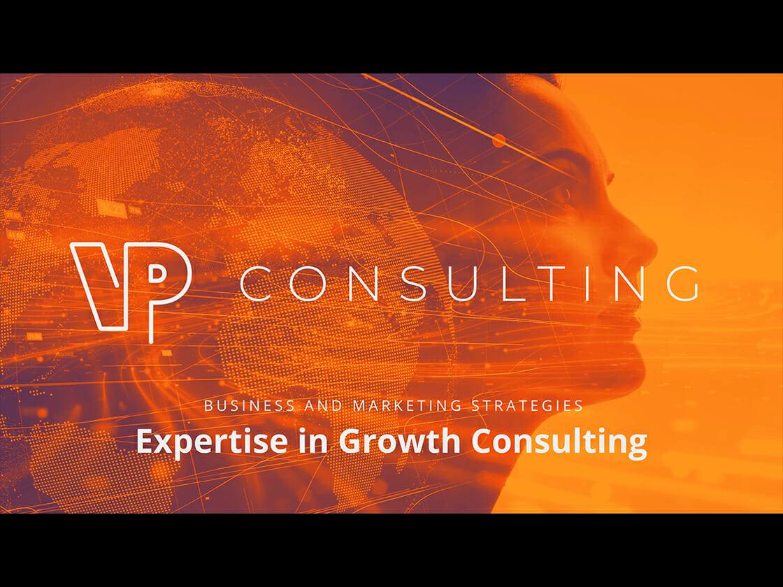 Corporate consulting firm advertisement with a focus on global business and growth strategies through VP Consulting.
