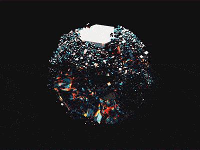 Rotating geometric shape with a crystal-like structure, displaying a kaleidoscopic array of colors on a dark background.