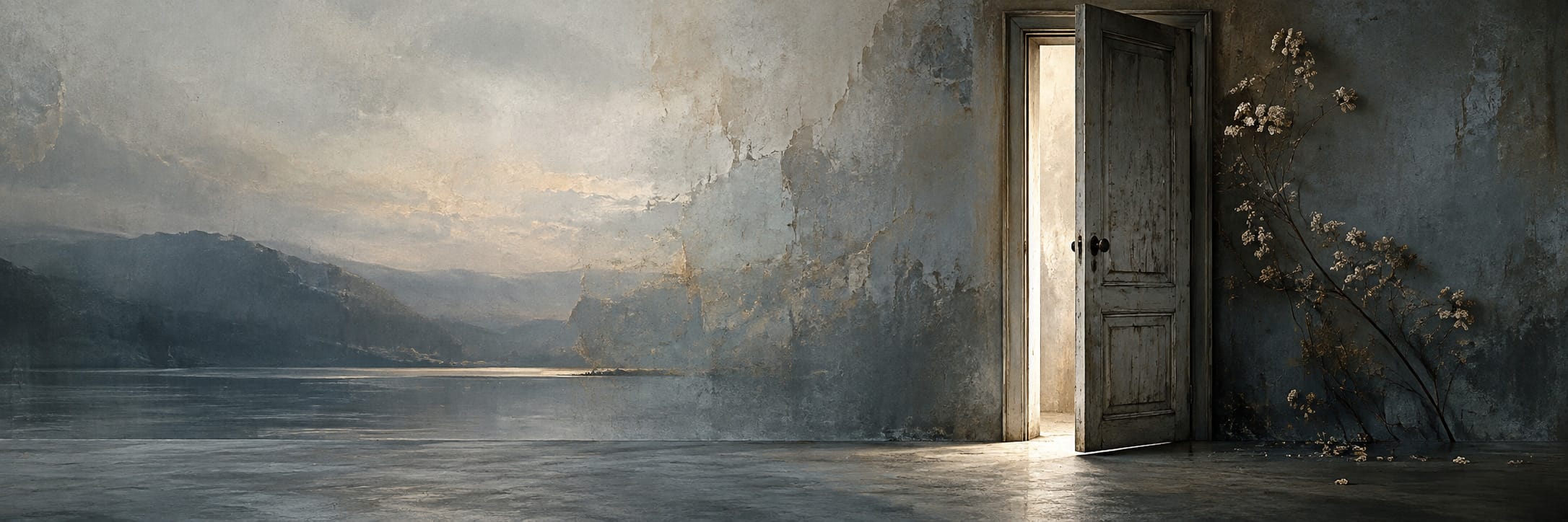 Text-free conceptual editorial artwork for A Door Made of Hesitation.
