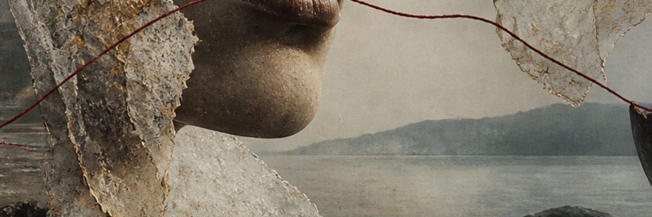 Text-free conceptual editorial artwork for a mouth for the untranslated.