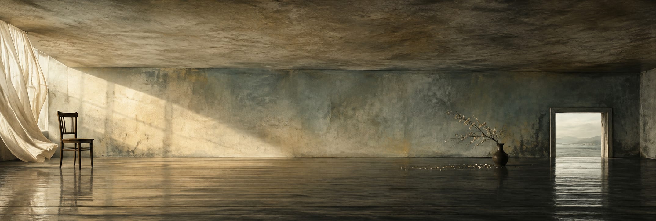 Text-free conceptual editorial artwork for A Room with the Wrong Proportion.