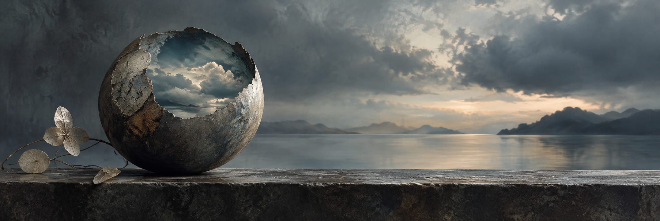 Text-free conceptual editorial artwork for An Object with Weather Inside.
