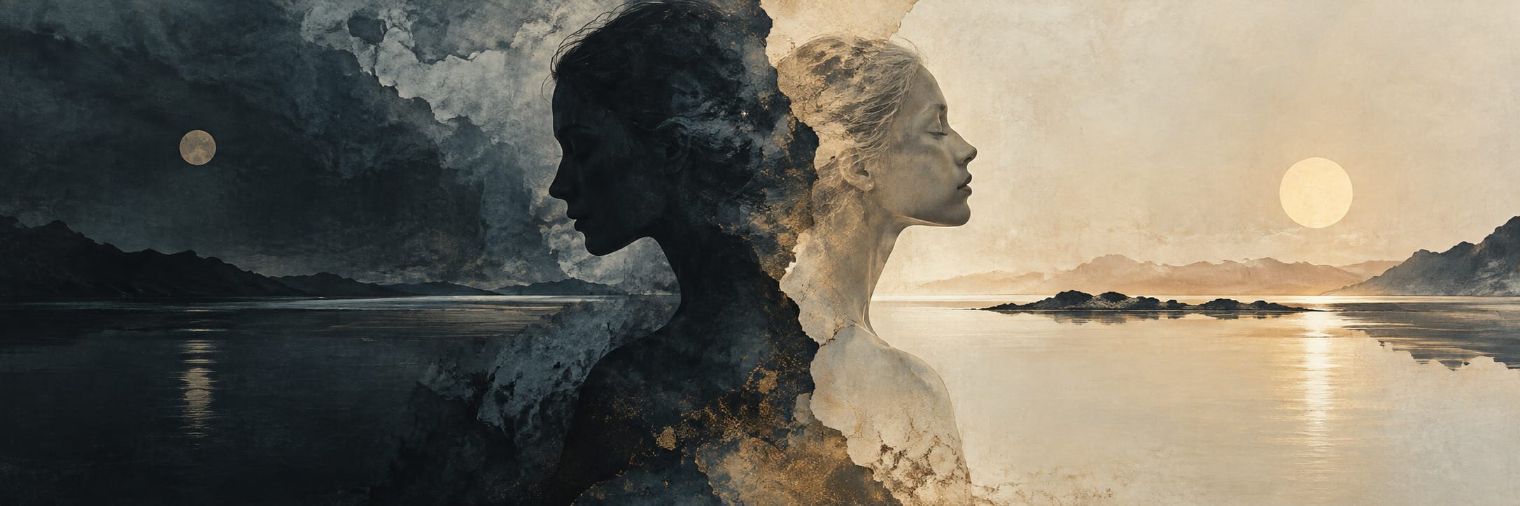 Text-free conceptual editorial artwork for Between the Two Forms.