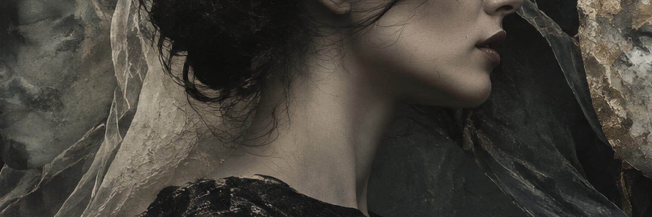 Text-free conceptual editorial artwork for ghosts with borrowed faces.
