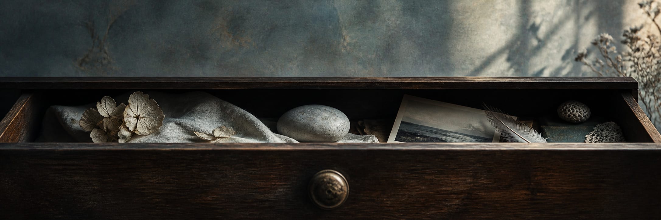 Text-free conceptual editorial artwork for The Calm Thing in the Drawer.