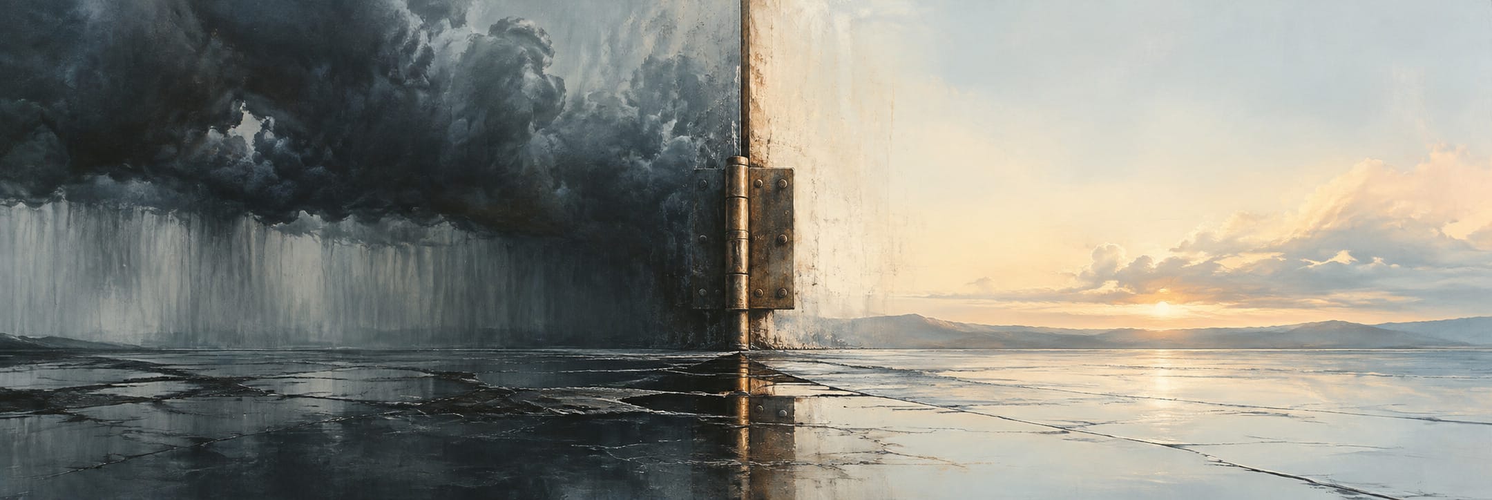 Text-free conceptual editorial artwork for The Door Remembers the Road.