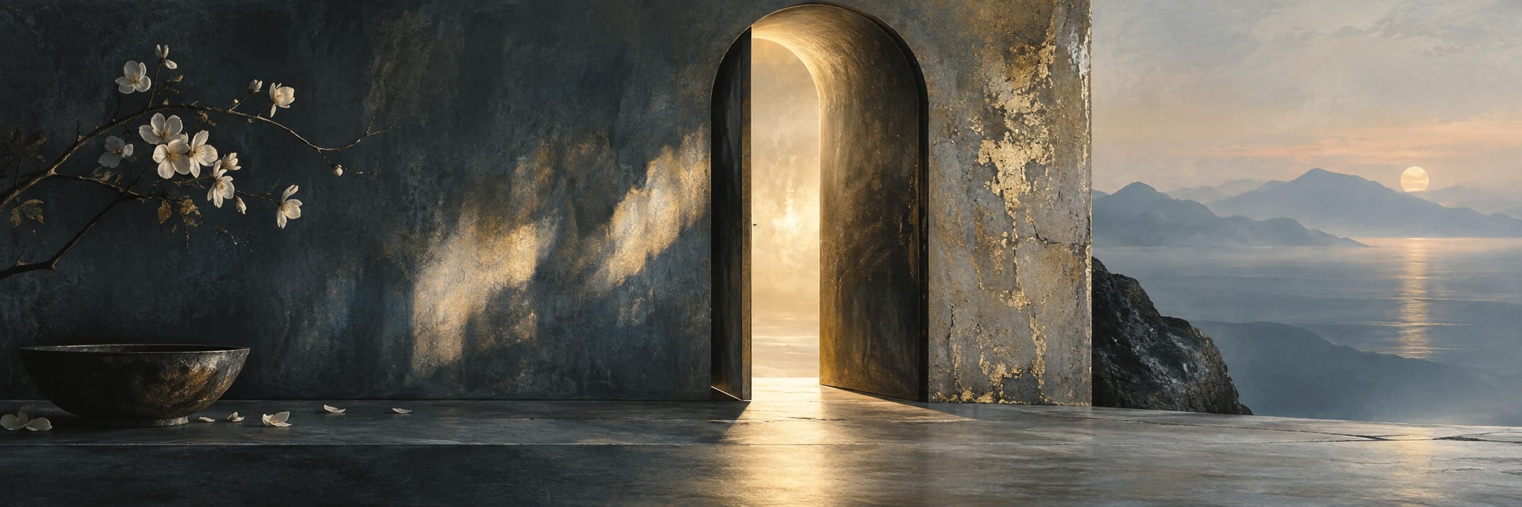 Text-free conceptual editorial artwork for The Doorway Has a Pulse.
