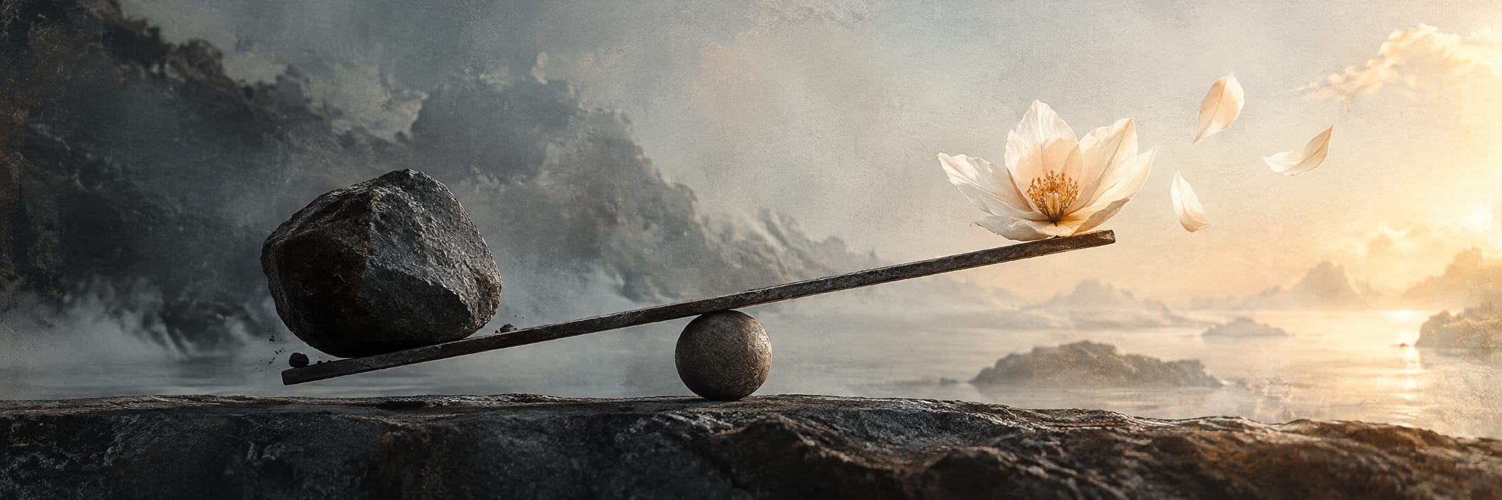Text-free conceptual editorial artwork for The Scale Tilts Towards Wonder.