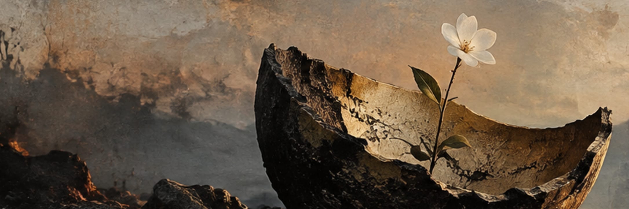 Text-free conceptual editorial artwork for what survives the burning.