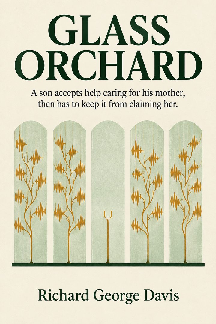 Flat cream-and-green cover showing five translucent orchard panels with branching amber voice patterns and one clear empty space.
