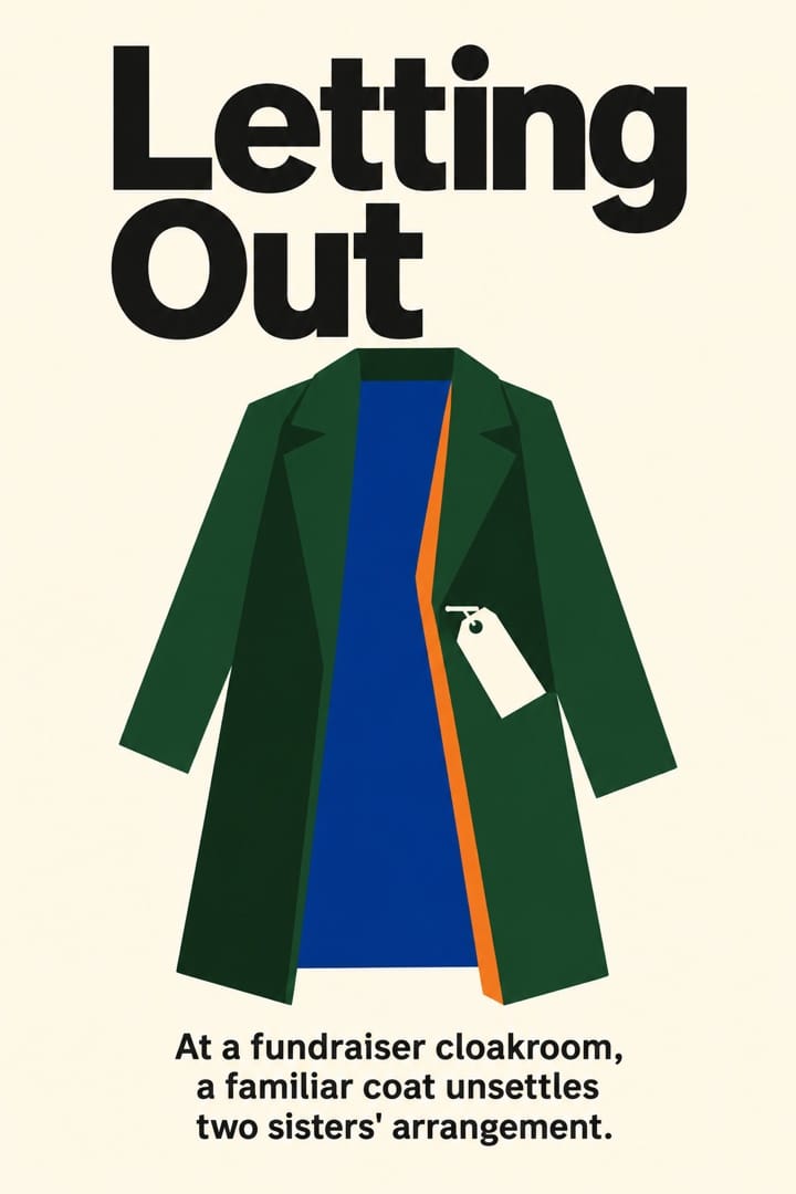 A flat textile-cutout illustration of a green coat opened to reveal its deep-blue lining and burnt-orange inset.
