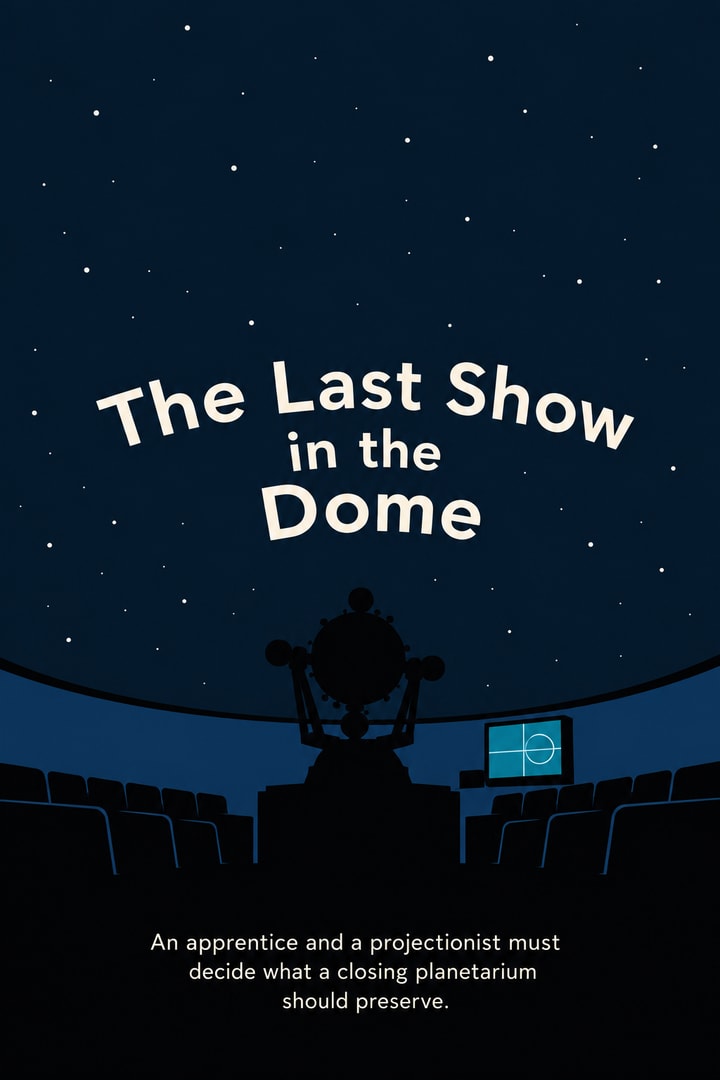 A flat geometric planetarium cover shows ordinary stars above; a single unexplained ring sits only on the service monitor.